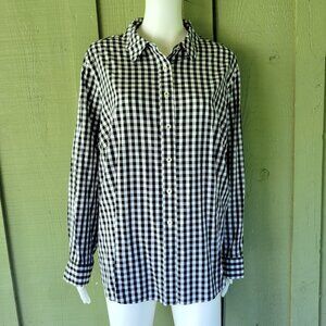 New TALBOTS Black Gingham Plaid Shirt Top 22WP Womens Petite Plus